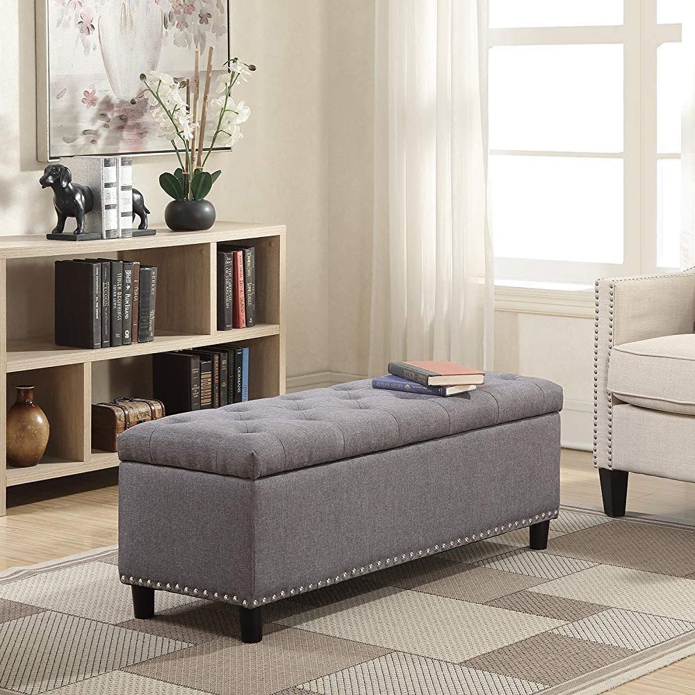Wooden 2 Seater Luper Tufted Storage Ottoman pouffes with Storage Bench for Living room | Entryway Bench for Hallway Dime Store