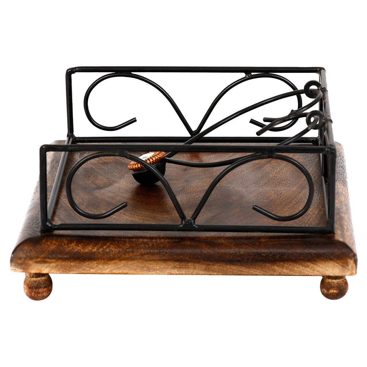 Wrought Iron and Wooden Napkin Holder for Dining Table, Kitchen - Tissue Paper Stand for Restaurant, Bathroom - Handmade Iron Tissue Box, Brown Dime Store