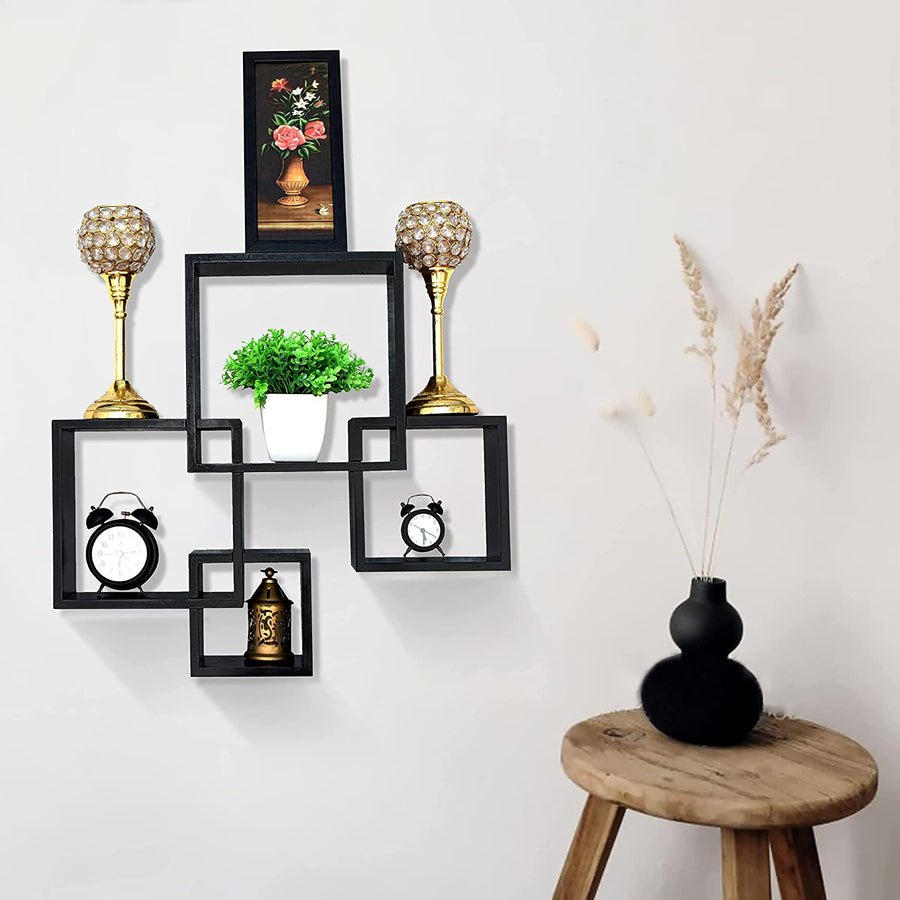 Dime Store Wooden Intersecting Wall Mounted Wall Shelves Wall Racks for Home Decor Items | Floating wall racks for Decoration Rack shelves for living room & office (Set of 4) Dime Store