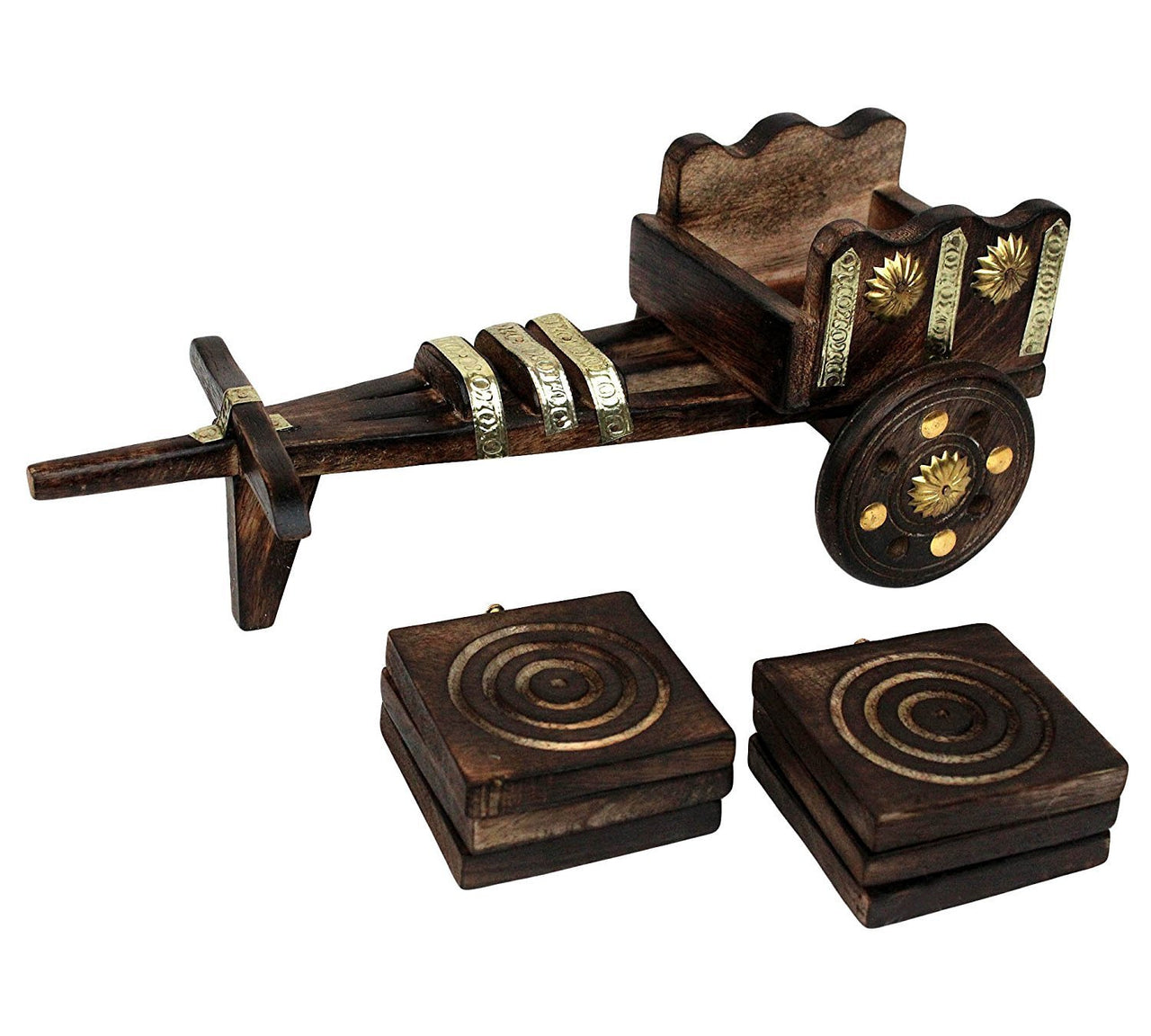 Wooden Decorative Bull cart Shaped Coaster for Office & Home , Coaster Set of 6 Dime Store