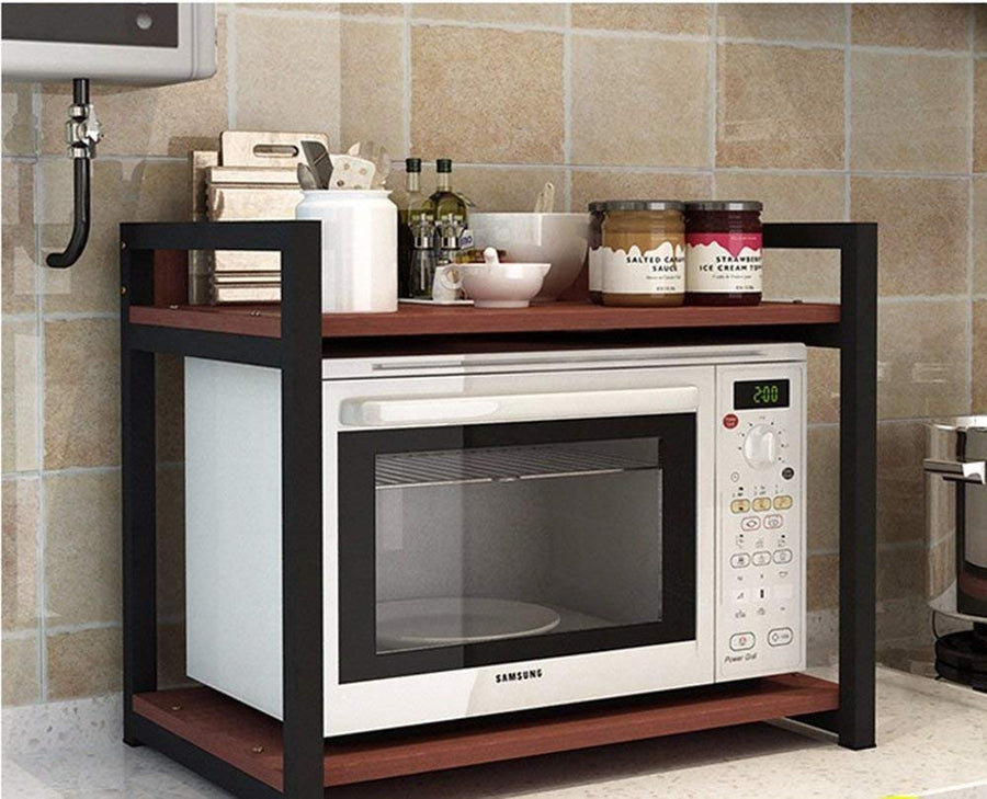 Wooden Foldable Microwave Oven Stand For Kitchen Multi-Function Storage Microwave Shelf Rack Cabinet Kitchen Organizer Kitchen Shelf Dime Store