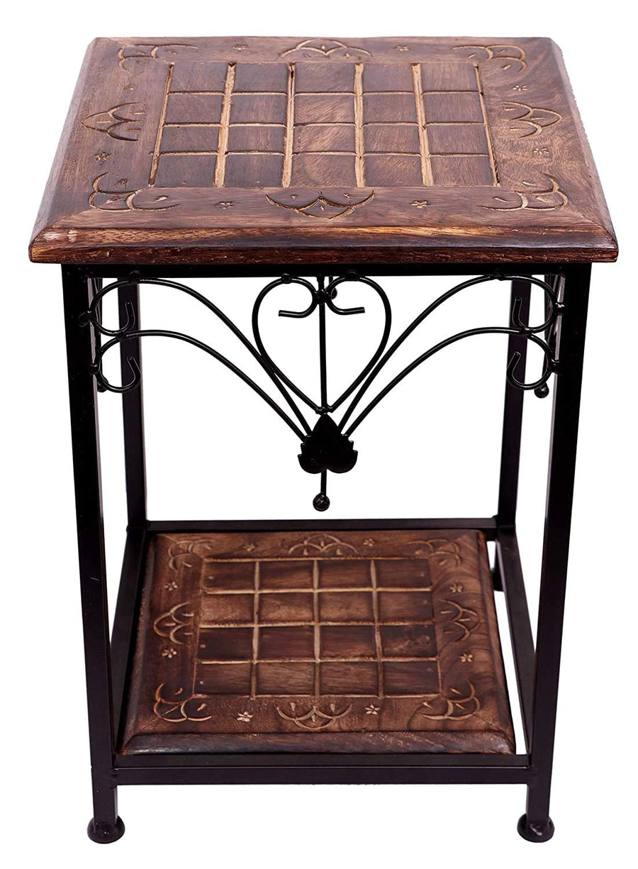Wooden & Iron Stool for Livingroom , Balcony Stool Coffee End Table for Dressing Table, Bedside, Home, Office Dime Store