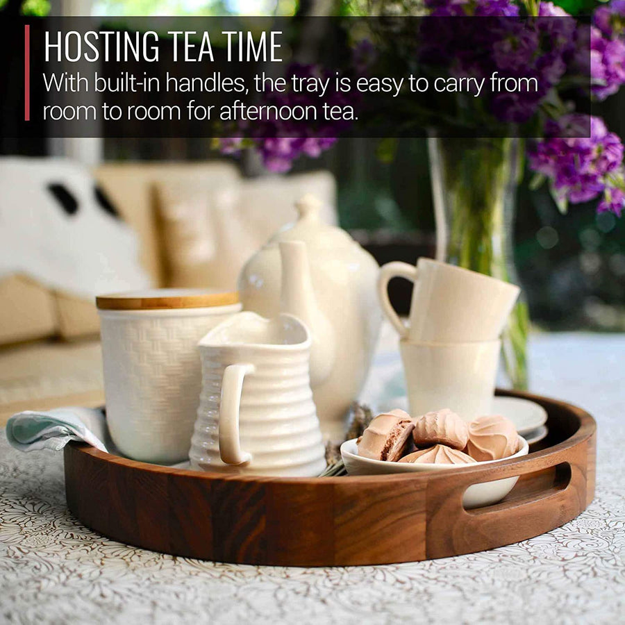 Wooden Round Tray , Multipurpose Tray Serving Platters for Platters for Serving Cakes, Pastries, Snacks, Breakfast, Coffee Table Dime Store