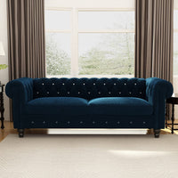 Thumbnail for Wooden Velvet 3 Seater Chesterfield Sofa for Livingroom , Bedroom & Hallway | Traditional Large Chesterfield Sofa Dime Store