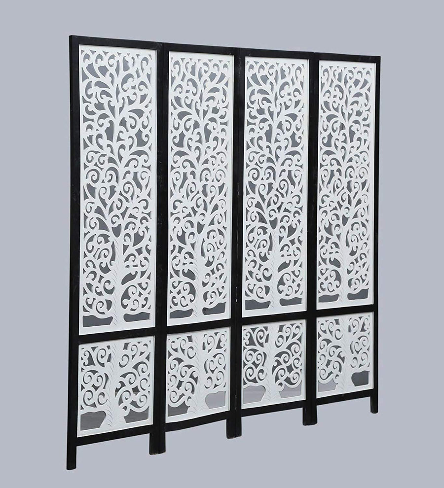 Wooden Partition Stylish 4 Panel | Wall Screen | Room Divider | Partition for Living Room | Foldable Partition | Room Separator Portable Dime Store