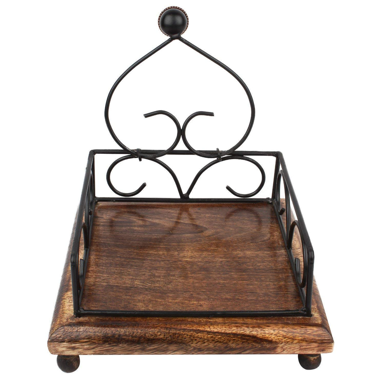 Wrought Iron and Wooden Napkin Holder for Dining Table, Kitchen - Tissue Paper Stand for Restaurant, Bathroom - Handmade Iron Tissue Box, Brown Dime Store