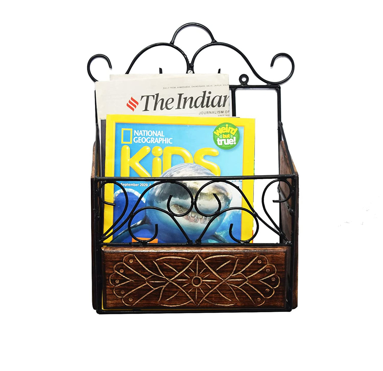 Wrought Iron Wall Mount Magazine Holder for Home | Newspaper, Book Holder Multipurpose Basket Organizer for Home Dime Store