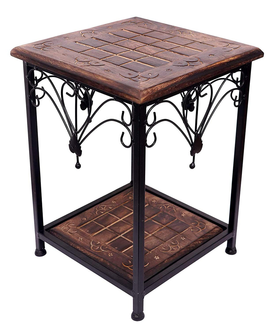 Wooden & Iron Stool for Livingroom , Balcony Stool Coffee End Table for Dressing Table, Bedside, Home, Office Dime Store