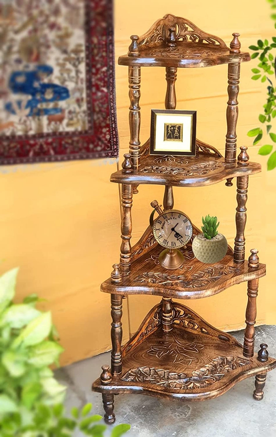 Wooden Wall Mount Corner Rack | Corner Shelf Rack for Bedroom, Home and Living Room - | 4-Tier Mini Corner Rack Shelves Dime Store