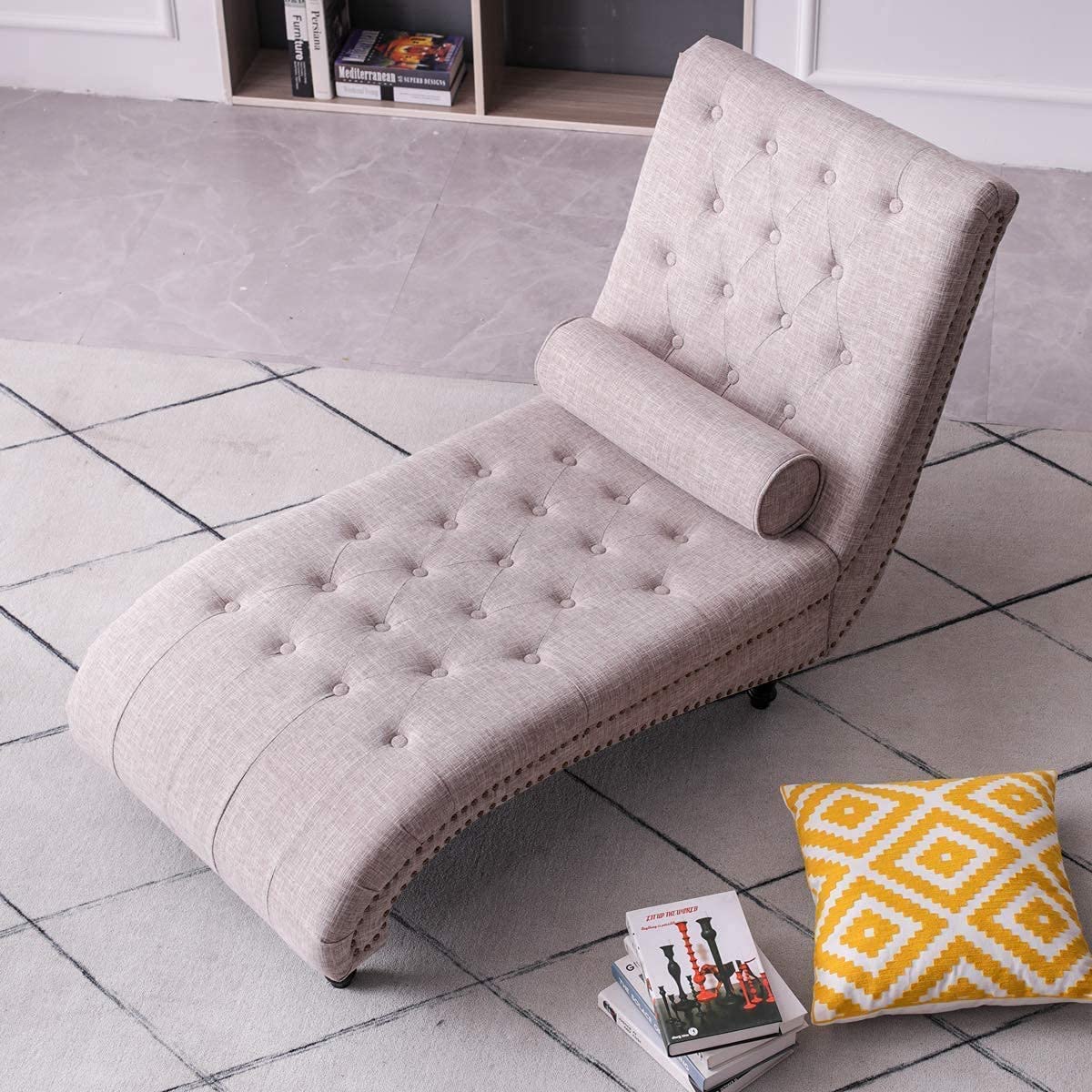 Single Modern Sofa Bed Lounge Lazy Sofa Bed Chair Fabric Recliner Couch Wooden Legs for Home Living Room Bedroom Rest Room Dime Store