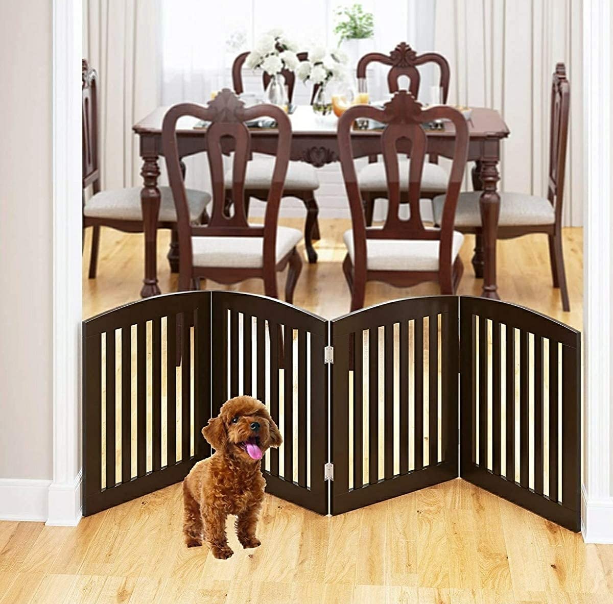 Wooden Freestanding Baby Fence Pet Gate for Stairs & Doors | Pet Barrier Child Barrier , Step Over Fence | Foldable Indoor Dog Gate Dime Store
