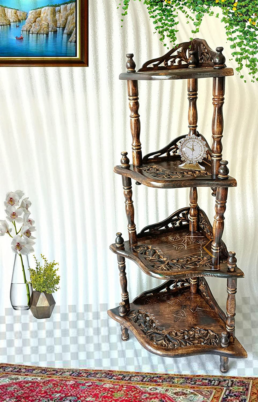 Wooden Wall Mount Corner Rack | Corner Shelf Rack for Bedroom, Home and Living Room - | 4-Tier Mini Corner Rack Shelves Dime Store
