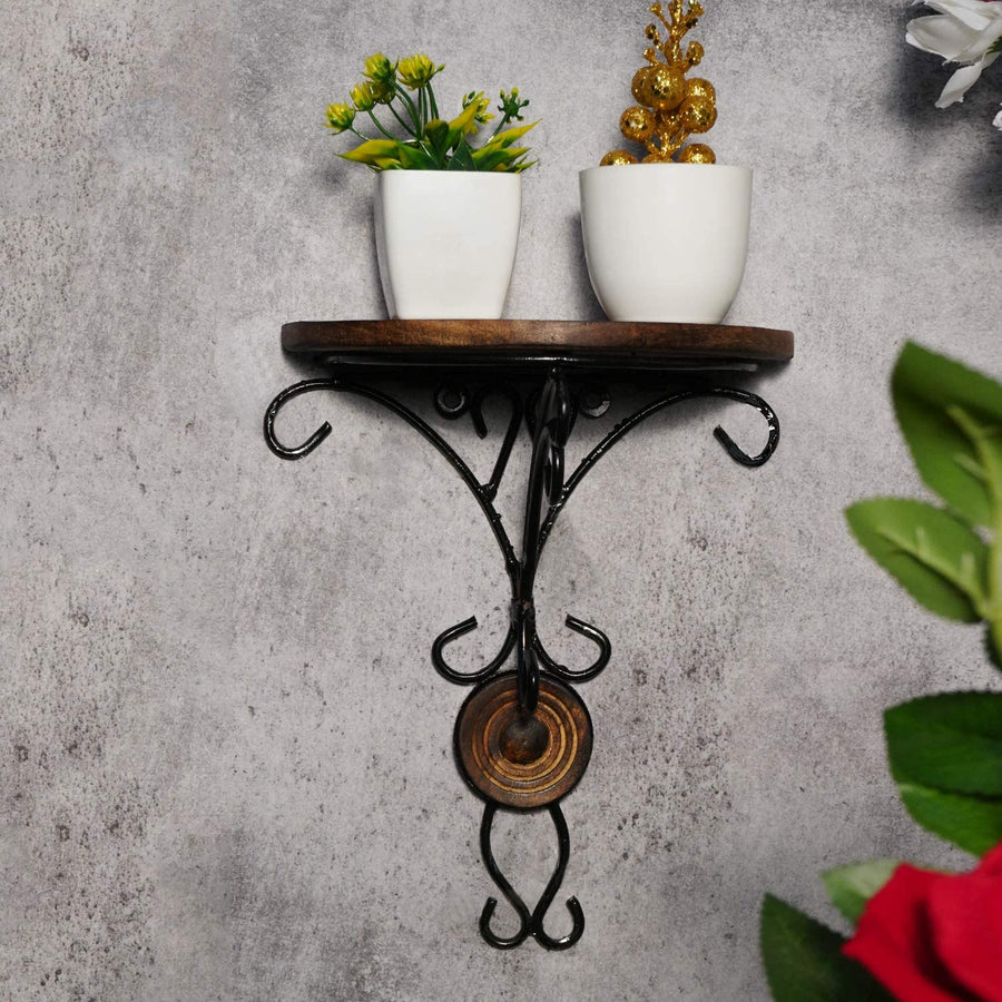 Wooden & Wrought Iron Wall Bracket Shelf | Wall Hanging Bracket for Living Room | Decorative Corner | Fancy Wall Bracket Dime Store