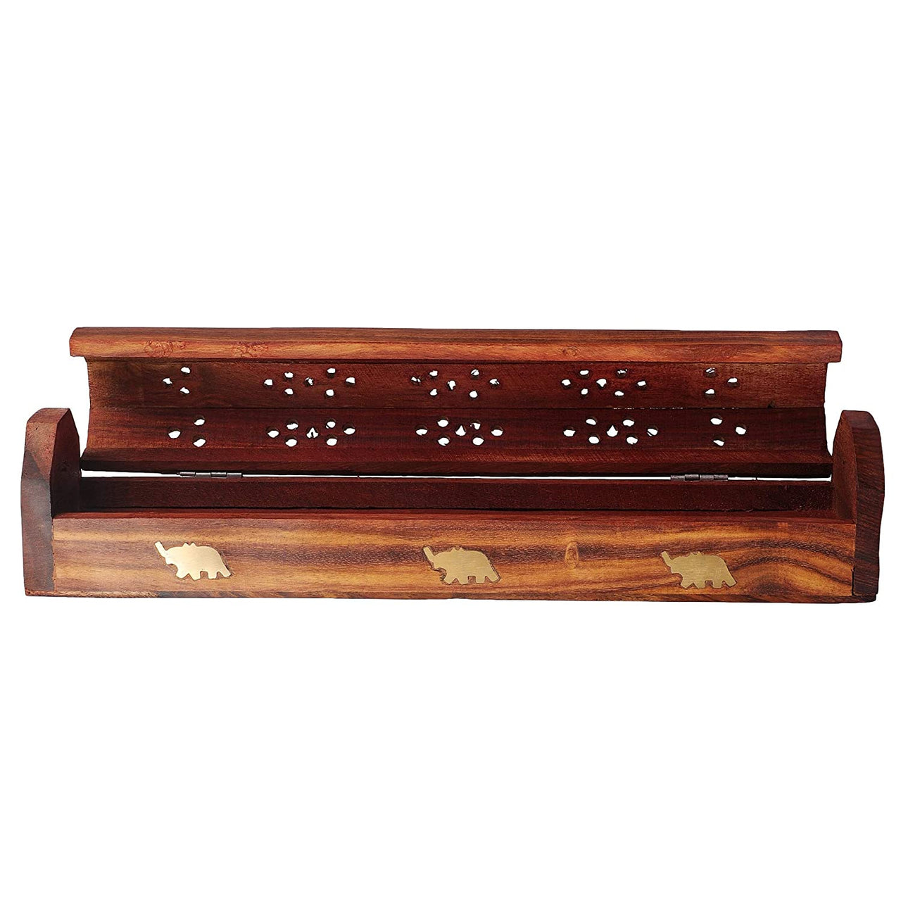 Sheesham Wooden and Brass Dhoop Agarbatti Stick Box Holder Stand (11x1x1.5 inch) Dime Store