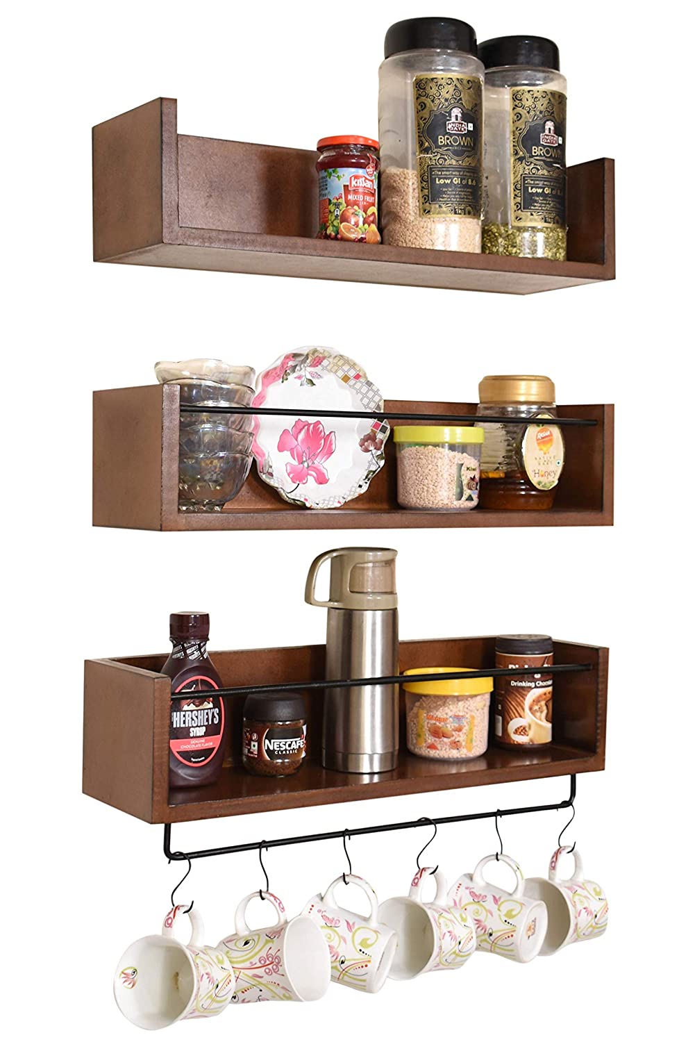 Wall Mount Floating Wall Shelves Kitchen Rack Shelf with Towel Holder Kitchen Organizer Dime Store