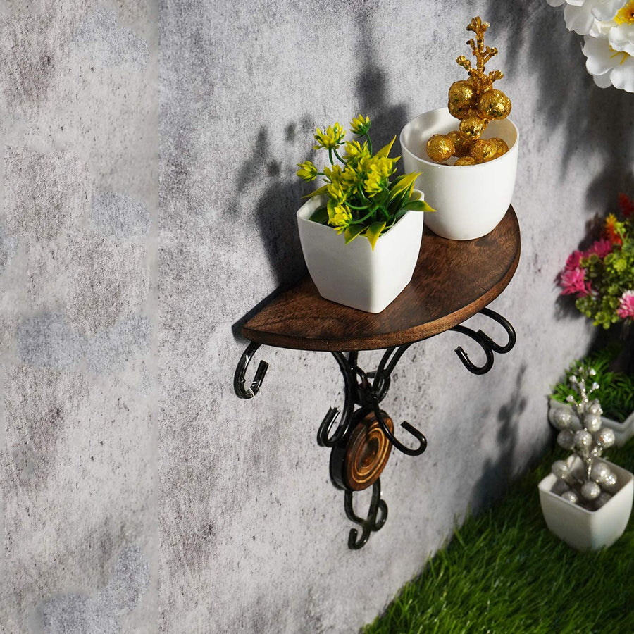 Wooden & Wrought Iron Wall Bracket Shelf | Wall Hanging Bracket for Living Room | Decorative Corner | Fancy Wall Bracket Dime Store