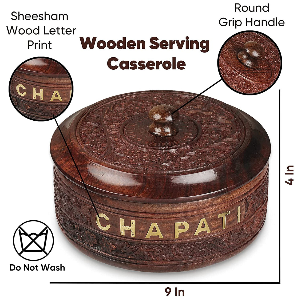Wooden Handmade Serving Casserole for Roti Hot Pot, Casserole, Roti Dabba for Kitchen Decoration Dime Store