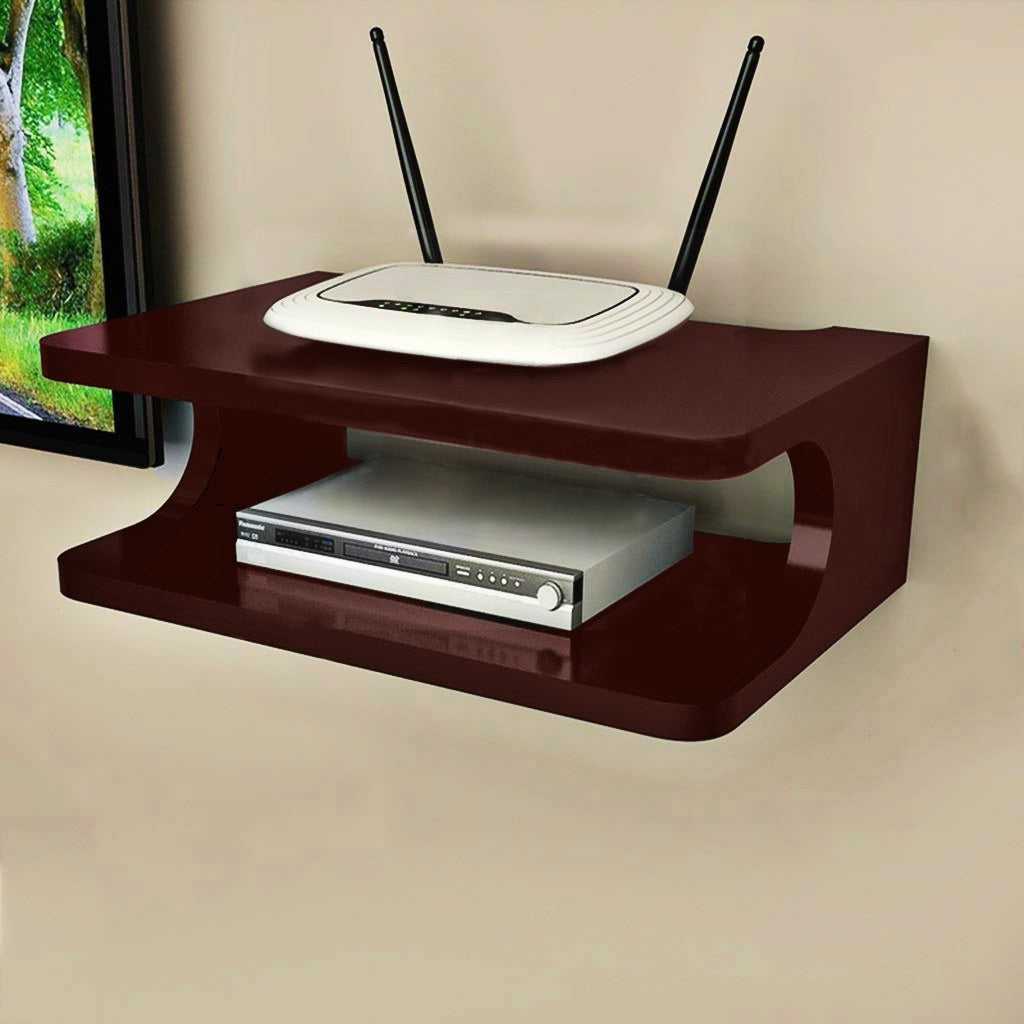 Set top Box Stand | WIFI Router Holder Wooden Wall Shelves | Setup Box Stand for Home | Wall Mount Stylish WIFI Router Holder TV Cabinet Living Room Furniture Dime Store