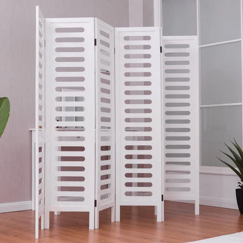 Wooden Partition Handcrafted Partition Room Divider Separator for Living Room Office Wood Consists of 6 Panels to be Placed in Zig-Zag (White) Dime Store