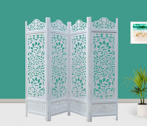 Wooden Partition for Living room & Bedroom , Curtains for Hall |  Safety Barrier Panel 4 Panel White Color Traditional Partition for Livingroom Dime Store