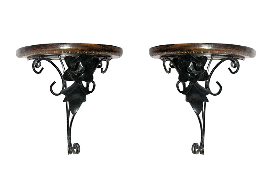 Wrought Iron Rose Design Wall Shelf Bracket for Living room , Wall Mount Fancy Rack for Showpiece & Pots Dime Store