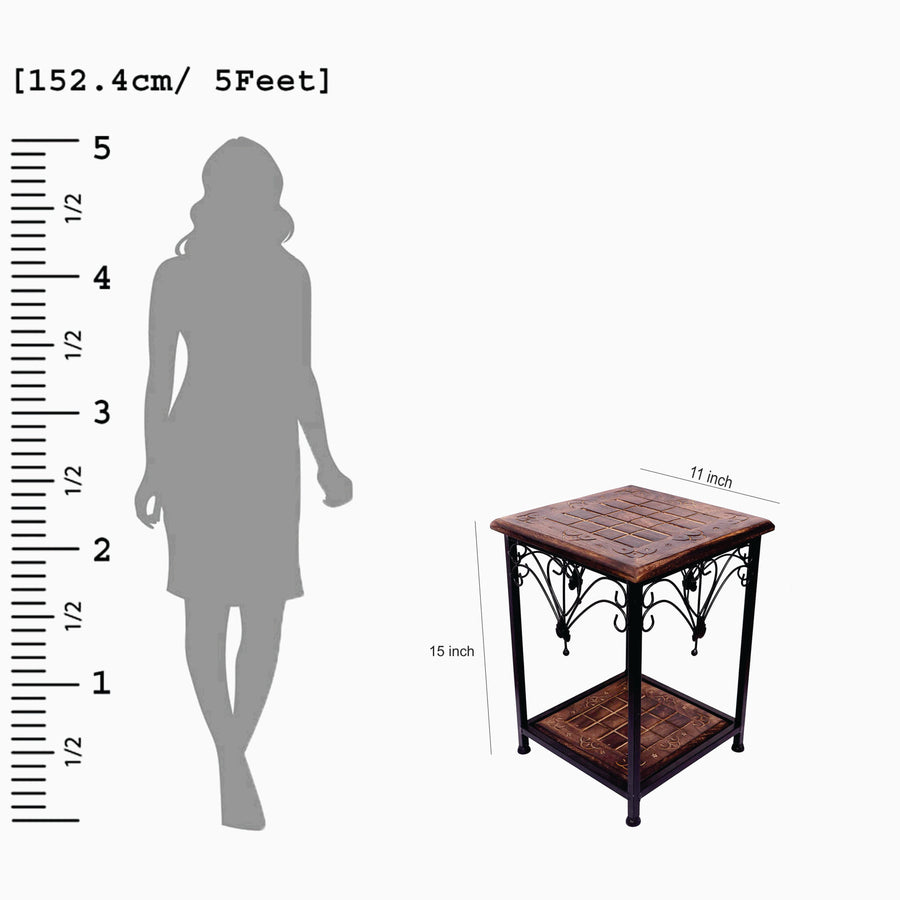 Wooden & Iron Stool for Livingroom , Balcony Stool Coffee End Table for Dressing Table, Bedside, Home, Office Dime Store