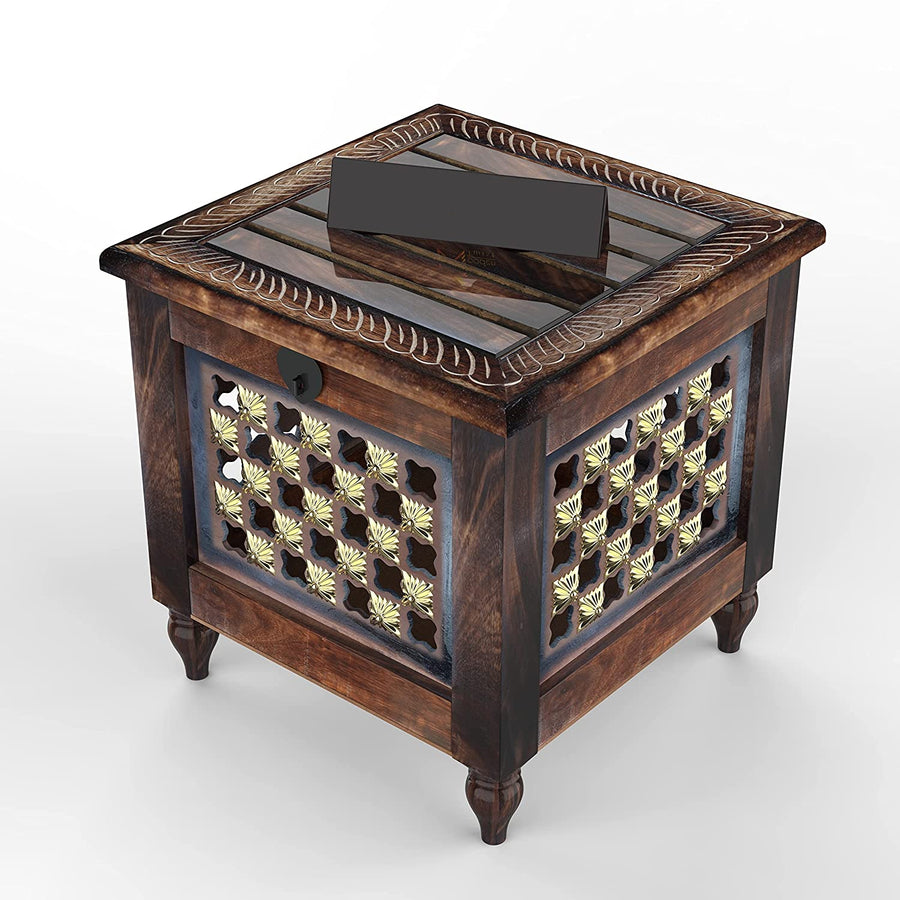 Wooden Stool with Storage for Living Room | Side Stool | Stool for- Dressing Table, Bedside, Home, Office, Balcony | Side & Coffee Table Dime Store