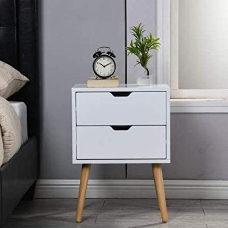 Dime Store Side Table for Bedroom, Living Room with Two Storage Drawers and Legs, Bedside Table, End Table, NightStand (Two Drawers) Dime Store