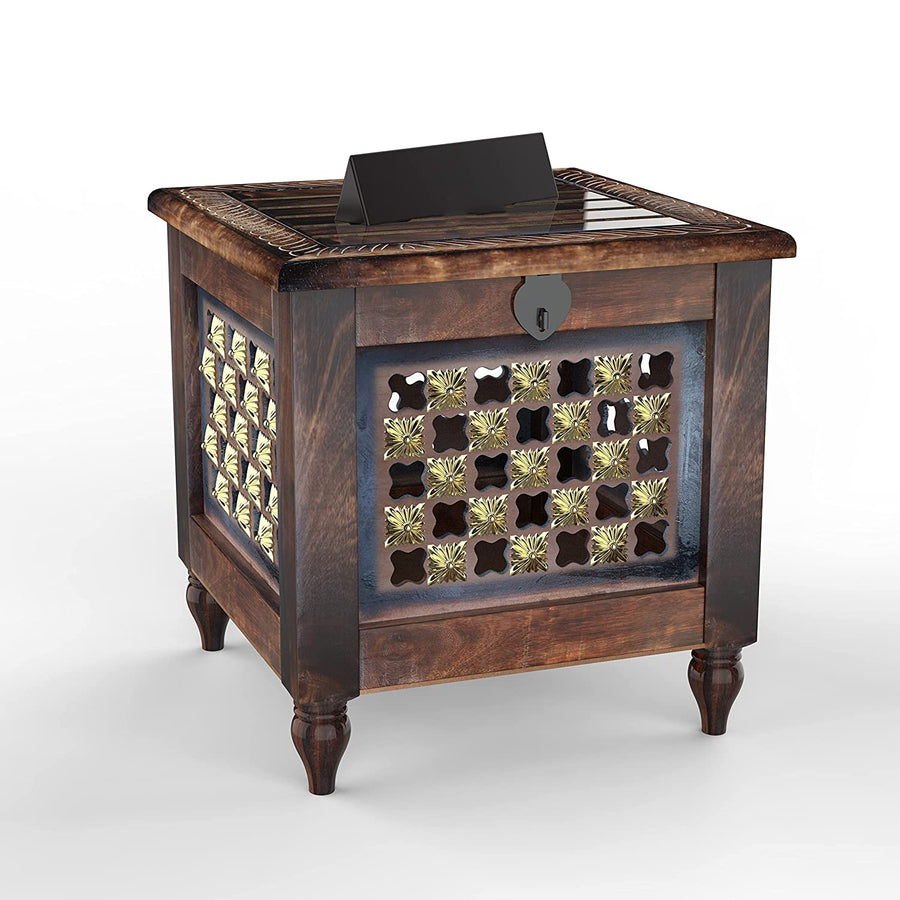 Wooden Stool with Storage for Living Room | Side Stool | Stool for- Dressing Table, Bedside, Home, Office, Balcony | Side & Coffee Table Dime Store