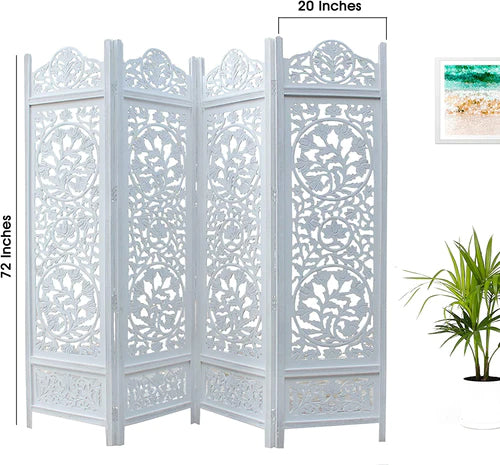 Wooden Partition for Living room & Bedroom , Curtains for Hall |  Safety Barrier Panel 4 Panel White Color Traditional Partition for Livingroom Dime Store