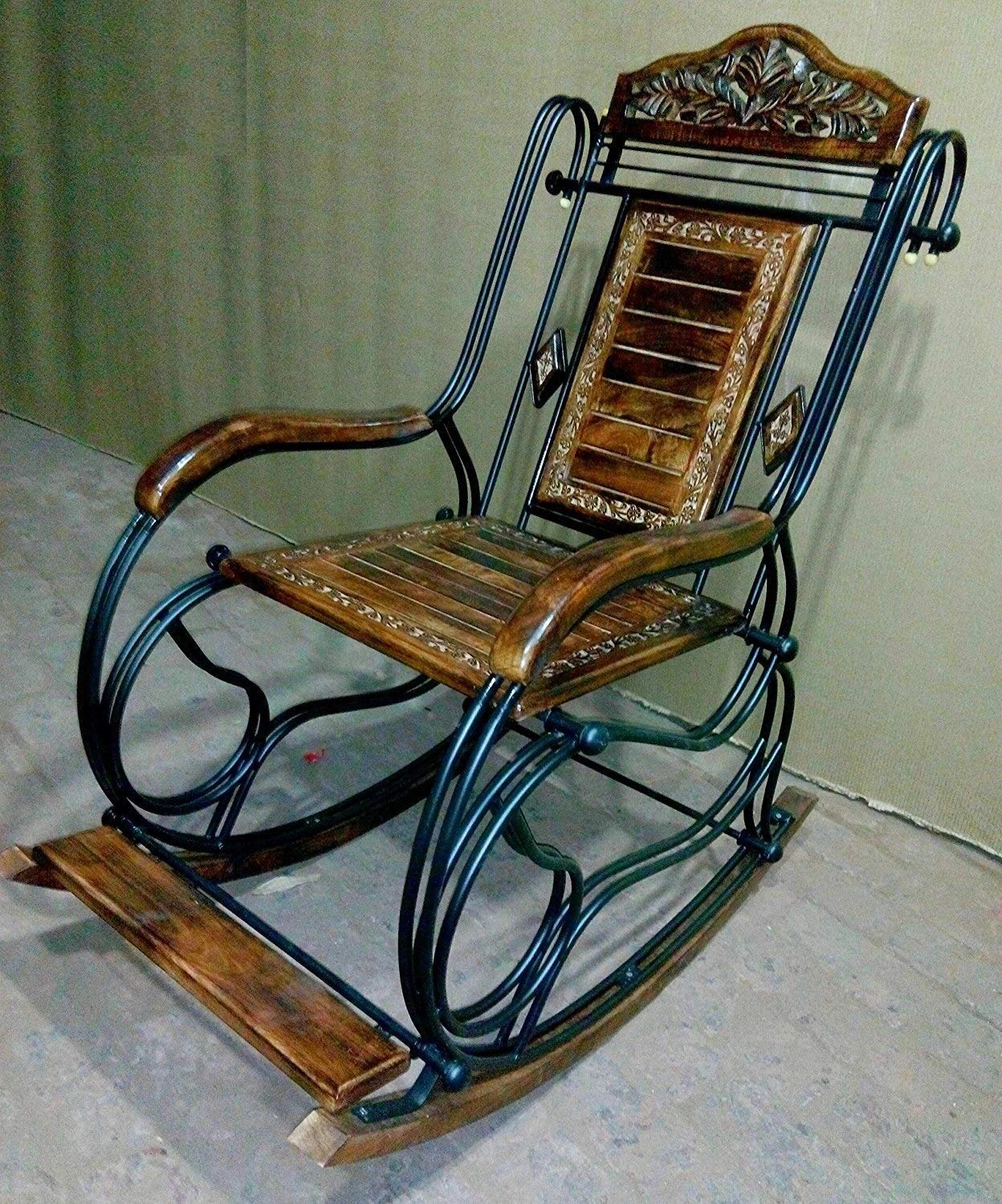 Wooden & Iron Rocking Chair Wooden Chair Swing Chair Dime Store